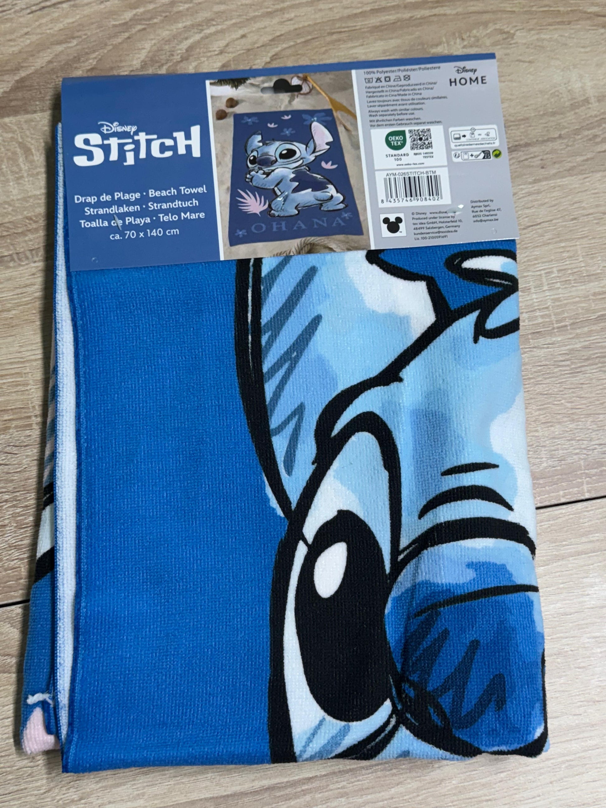 Toalla Playa Piscina Stitch Ohana 70x140cm infantil de microfibra para niños - ByLeoZ